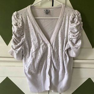 Worthington Black & White Polka-dot Ruched Cardigan